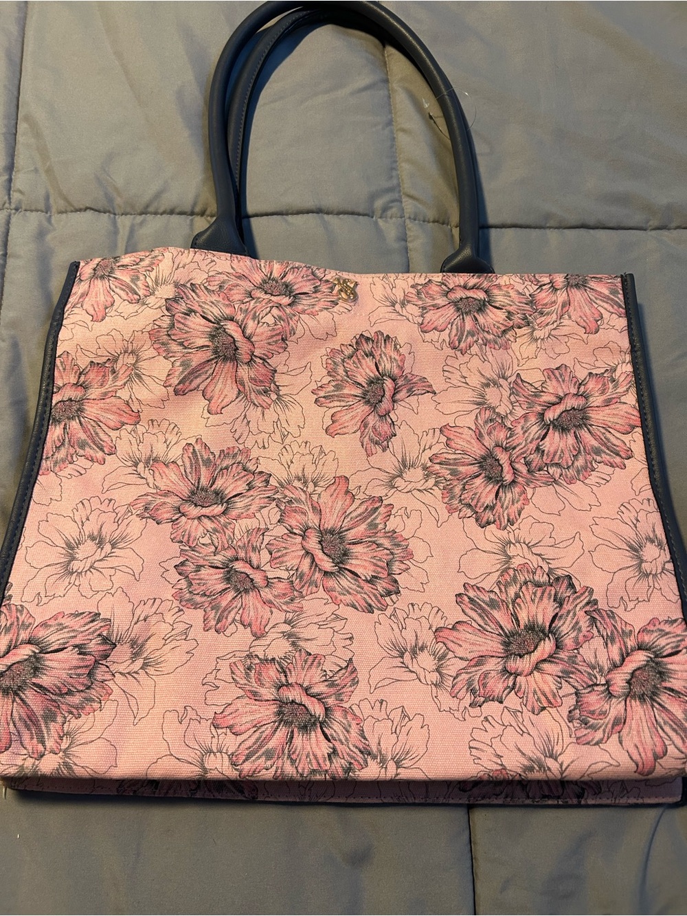 Victoria's Secret Pink Floral Tote with Grey Trim